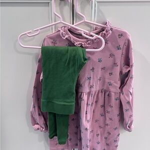Mini Boden Pink Floral Pajama Set with Green Pants